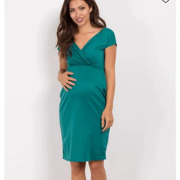 slim fit dress slacks Angel Maternity Knit Midi Maternity/Nursing Dress Green main image 1